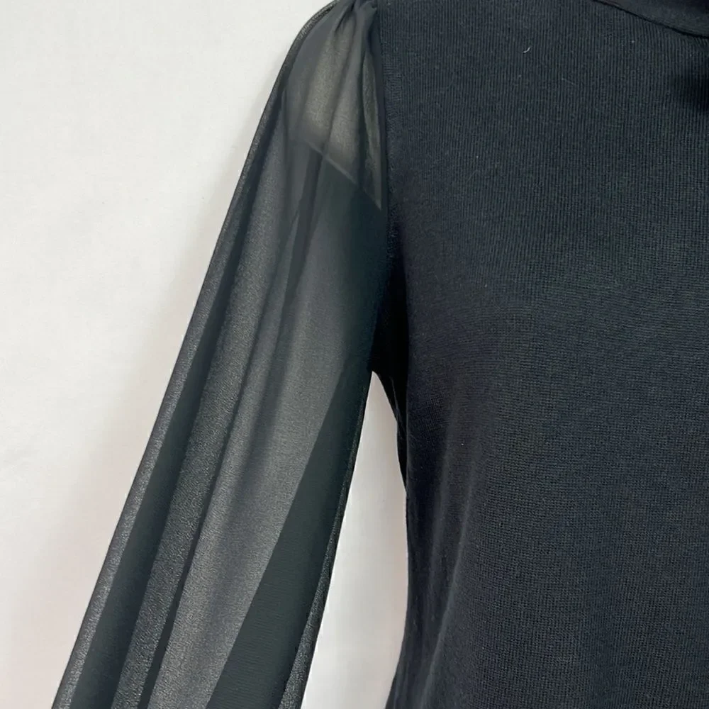 CeCe tie neck black multi medium sweater with chiffon sleeves size XS NWT